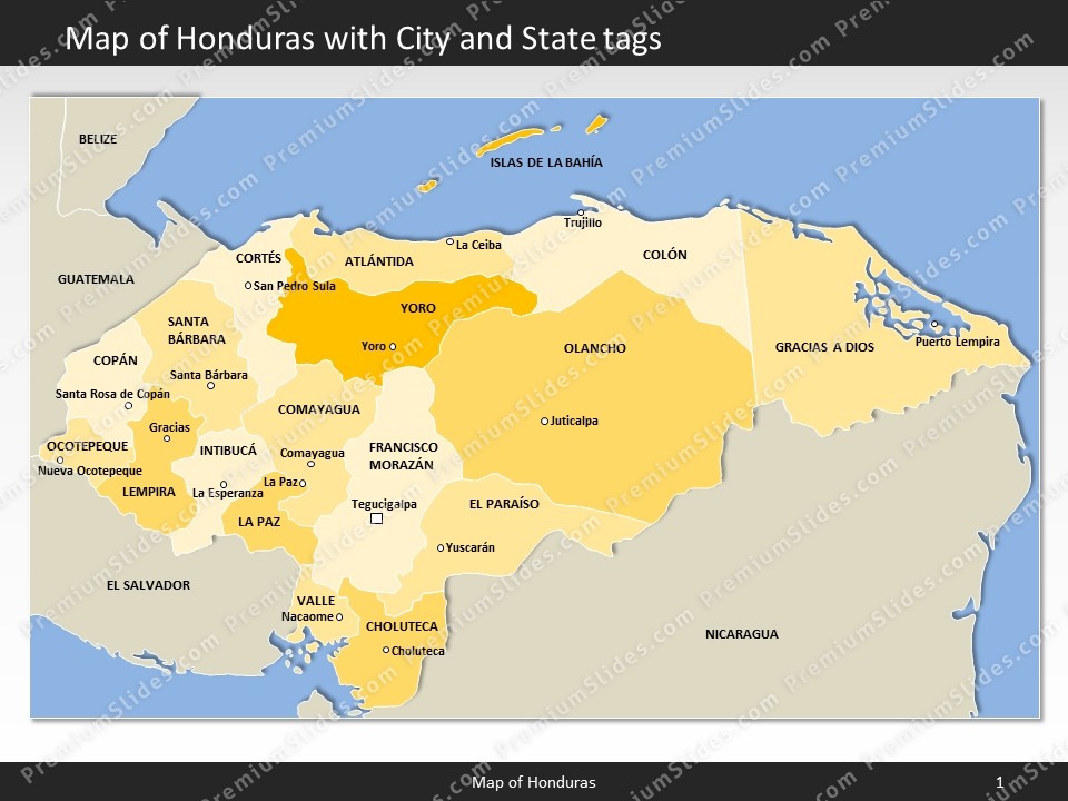 Honduras Map - Editable Map of Honduras for PowerPoint Download ...